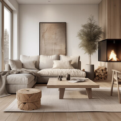 Modern Living Room Interior Design with Fireplace and Wooden Floor