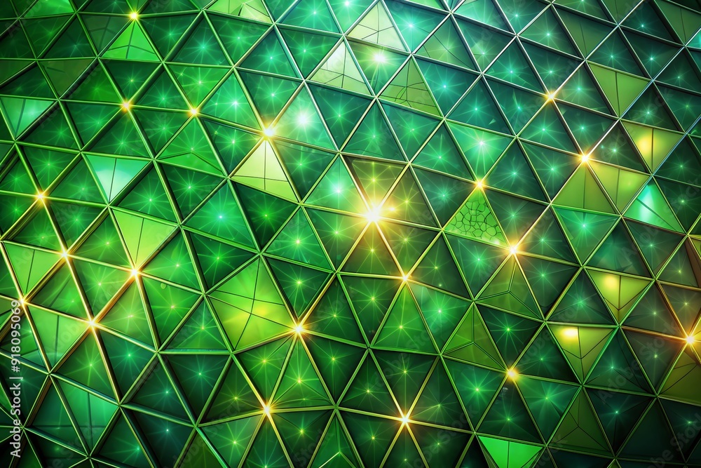 Poster vibrant futuristic mosaic background composed of interconnected green 3d polygons forming a diamond 