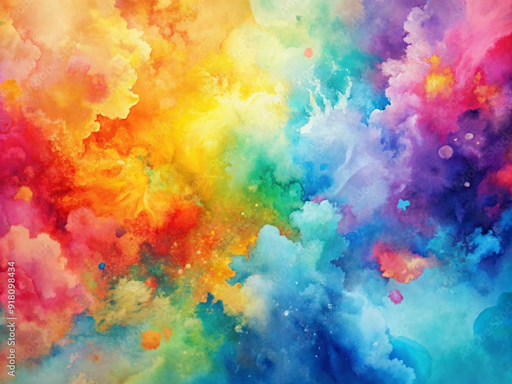 Poster Vibrant abstract watercolor background with blend of soft pastel and bold bright colors, perfect for adding a creative touch to any design project.