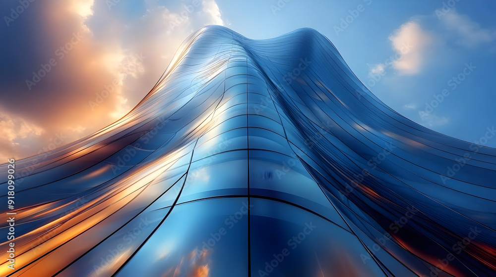 Canvas Prints Modern Glass Building with Curved Facade.