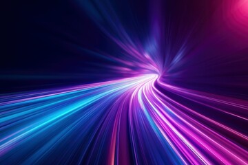3d Render, Blue purple speed light line through dark background, abstract fast highway patch, hyper speed warp in space with generative ai