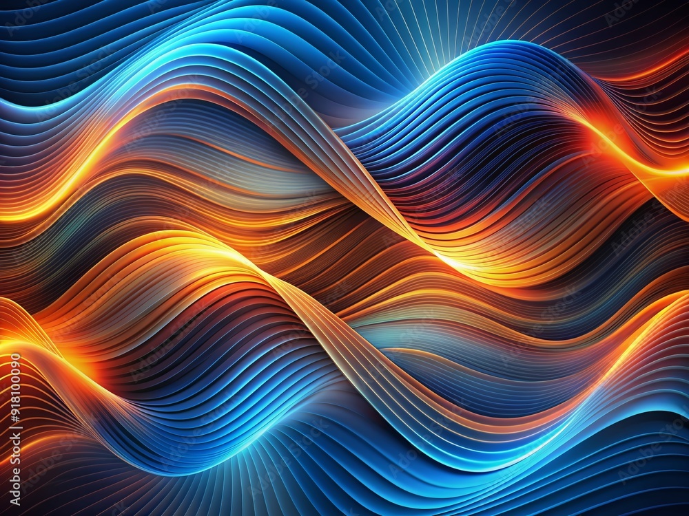 Poster vibrant blue and orange wavy lines undulate and twist, forming a mesmerizing abstract pattern that e