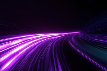 3d Render, Blue purple speed light line through dark background, abstract fast highway patch, hyper speed warp in space with generative ai