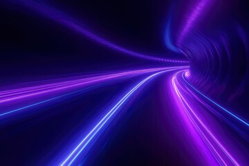Fototapeta premium 3d Render, Blue purple speed light line through dark background, abstract fast highway patch, hyper speed warp in space with generative ai