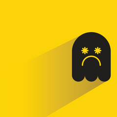 bored ghost emoji with shadow on yellow background