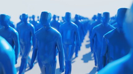 holding 3D rendering group of blue people