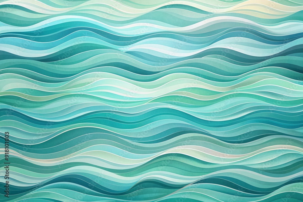 Poster soft, calming wave patterns in muted tones of blue and green on a clean, modern minimalist backgroun