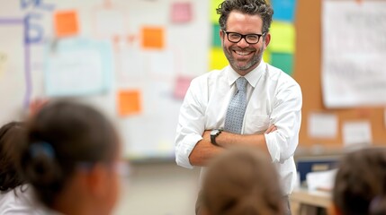Obraz premium Engaging Classroom Lesson: Teacher Explaining a Concept to Students with Passion and Clarity