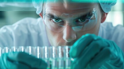 Precision Medical Researcher Conducting Complex Experiment in Cleanroom Environment