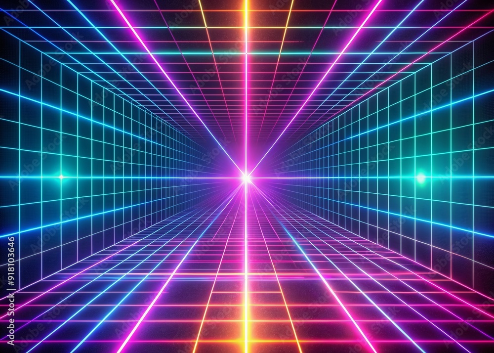 Aufkleber vibrant neon lines intersect and pulsate against a dark background, evoking a nostalgic 80s aestheti