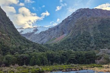 Fototapeta premium Mountain landscape, scenic view in winter mountains, New Zealand, South Island. 