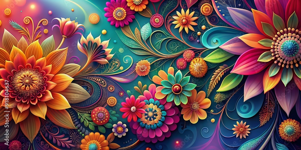 Poster vibrant abstract modern floral background design template with intricate patterns, delicate shapes, 