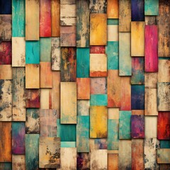 Dynamic shapes in vintage colors, blending bold forms with nostalgic hues for a vibrant look, wood bars
