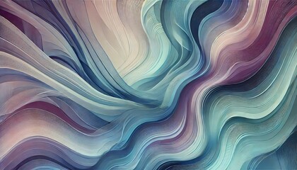 Fototapeta premium Abstract Flow. Digital artwork with flowing, wavy patterns in pastel tones. Smooth lines and subtle gradients. Fluidity and motion. Minimalist, abstract style. AI Generated.