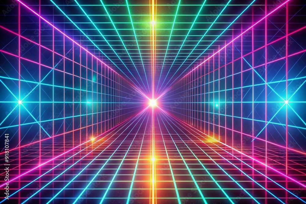 Aufkleber vibrant neon lines intersect to form a mesmerizing retro grid, radiating nostalgic charm against a d