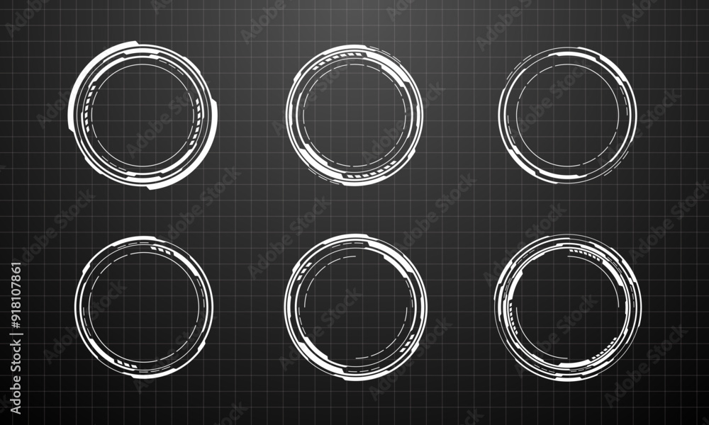 Poster set of sci fi white circle user interface elements technology futuristic design modern creative on b