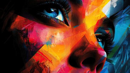 A close-up of a face where every feature is defined by bold RGB lines and shapes, creating a striking, abstract portrait