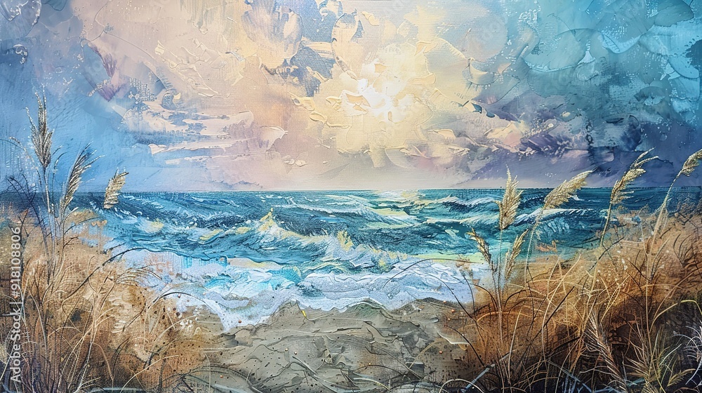 Poster coastal seascape painting