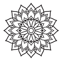 abstract  wild Mandela design png, adult anti-stress coloring page in line art, floral pattern coloring sheet