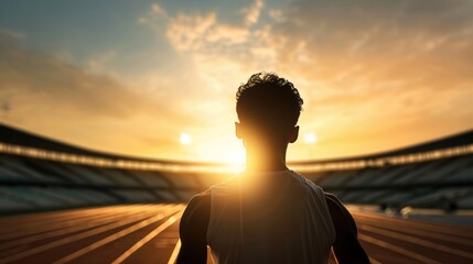 Solitary Dedication: Athlete Training in Empty Stadium at Dawn, Symbol of Perseverance and Hard Work in Sports