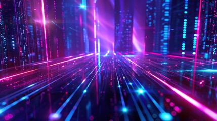 Fototapeta premium Cyberpunk Neon Cityscape with Glowing Lights
