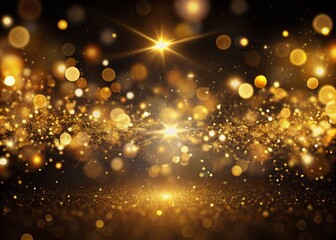 Luxurious golden sparkles and delicate bokeh effects dance across a mysterious black background, evoking a sense of opulence and sophistication in this stunning abstract image.