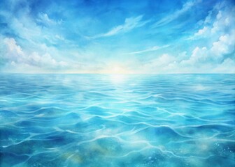 Fototapeta premium Soft, gentle blue watercolor texture mimics the ocean's surface, creating a calming and peaceful atmosphere perfect for serene backgrounds and aquatic themed designs.