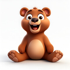 A cheerful cartoon bear character sitting in a playful pose on a light background