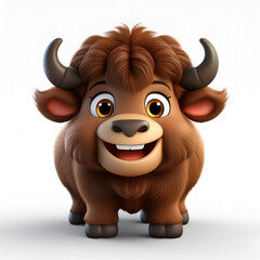 Cute cartoon bison character smiling cheerfully, isolated on a white background