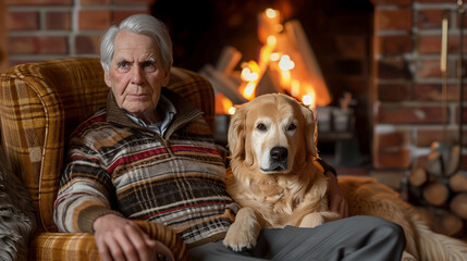 Elderly Serenity: Aged Gentleman and His Furry Confidant