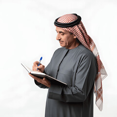 portrait of a saudi man writing notes