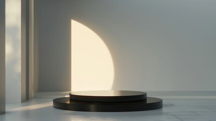 Sleek Black Podium on White Background - Elegant Lighting