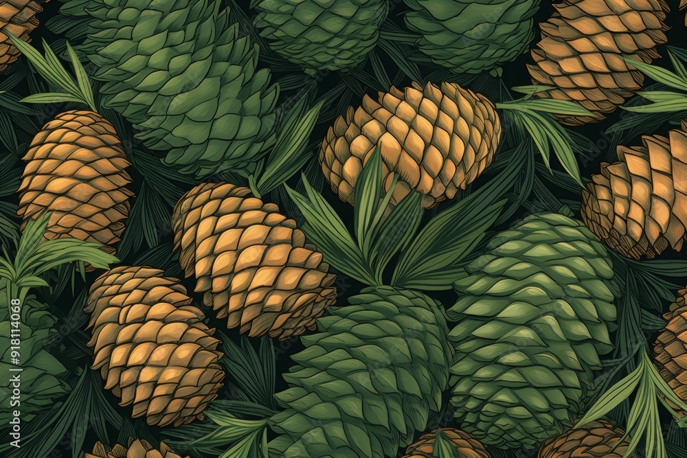 Wall mural Pine Cones Material Structure Background - Generative AI