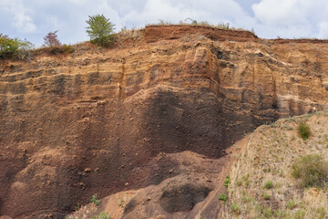 Extinct volcano with rock formations and vegetation