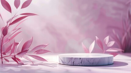 Minimalist Podium with Leaves - Clean Background