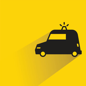 police car icon with shadow on yellow background