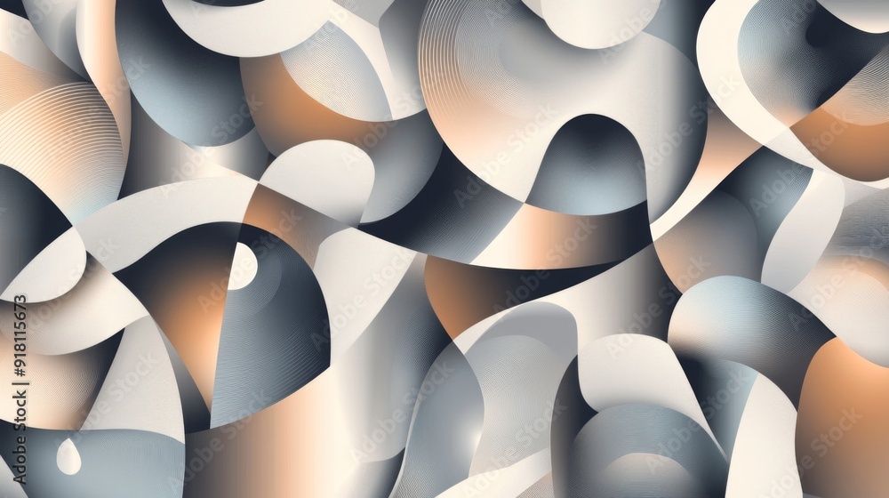 Poster an intricate abstract pattern with geometric shapes and gradients in muted tones, offering a sophist