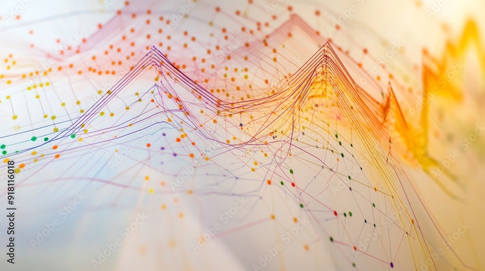 Poster an overhead shot of a 3d line graph showing multiple data points and trends, with axes clearly label