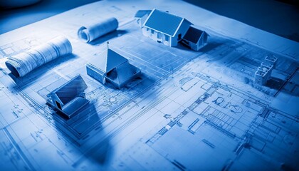 Blueprint and diagrams representing planning and strategy, ideal for topics related to business, organization, and project management.