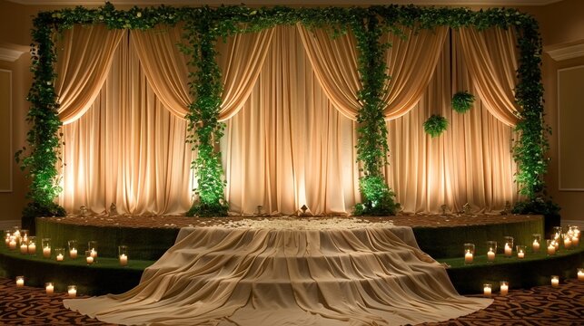 greenery wall adorned with pea lights, providing a fresh and vibrant indoor wedding backdrop