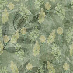 Watercolor painting of leaf and flowers, seamless pattern background