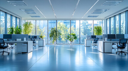 Fototapeta premium Modern office interior with empty workstations.