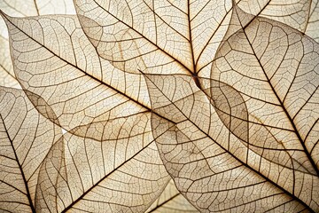 Obraz premium Delicate x-ray of leaves reveals intricate networks of veins, showcasing harmonious forms in soft, creamy hues, evoking a sense of minimalist elegance.