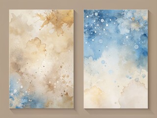 flyers, poster, banner. Stucco. Wall, water paint splashes, Watercolor art beige, blue neutral colors background,and beige watercolor drawing background , Vector.