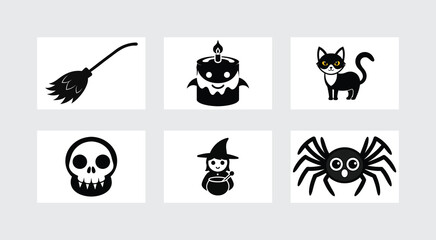 Halloween Vector Art, Spider, Cat, Witch Pot, Skull  6 Unique Sets.