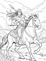 Fototapeta premium Native American Warrior on Horseback Coloring Page