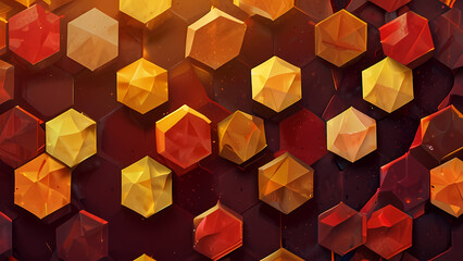 vibrant polygonal abstract background featuring sharp-edged triangles and hexagons in warm hues