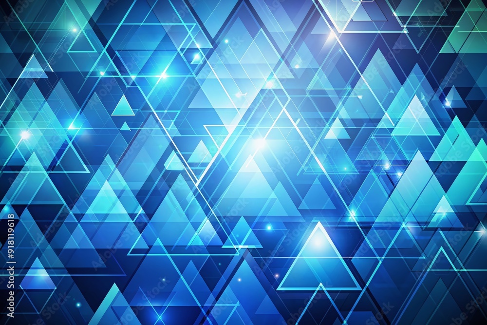 Poster vibrant abstract blue background featuring various sized triangles in modern geometric pattern, idea