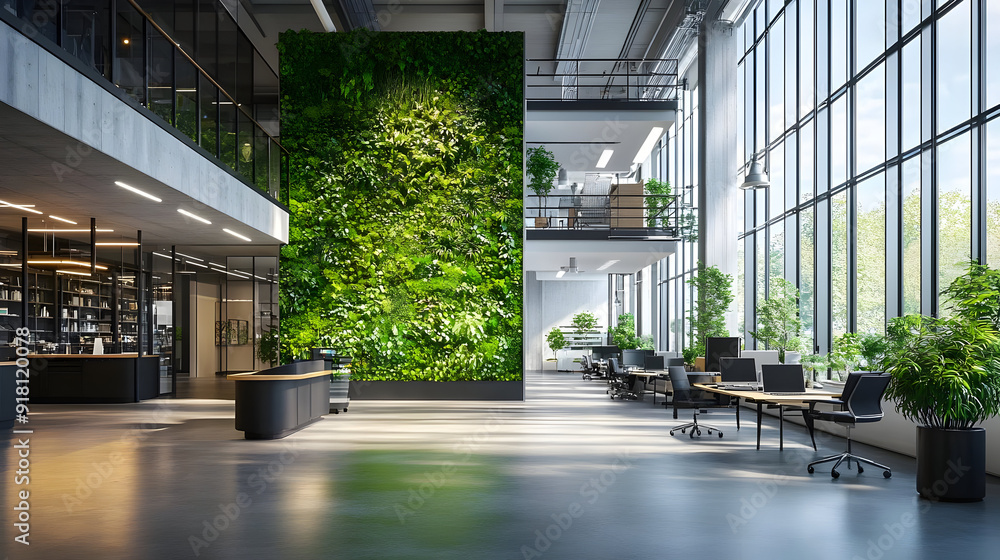 Canvas Prints Modern office interior with green wall and natural light.