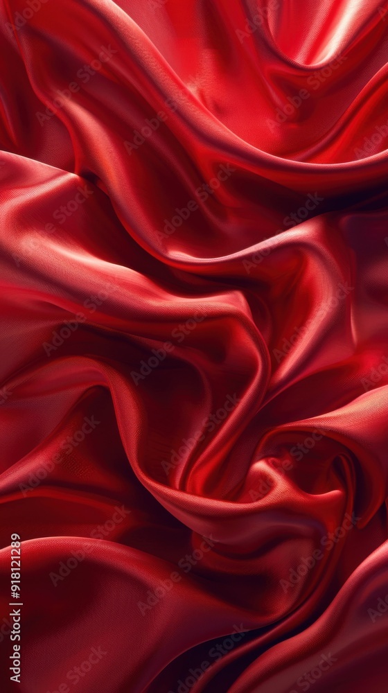 Poster a red fabric with a pattern of waves. the fabric is very soft and smooth. the red color gives a sens